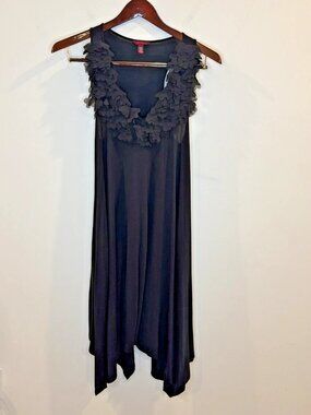 Ted Baker Swing Dress 2 Black Knit 3D Floral Detail Hankerchief Hem Whimsigoth